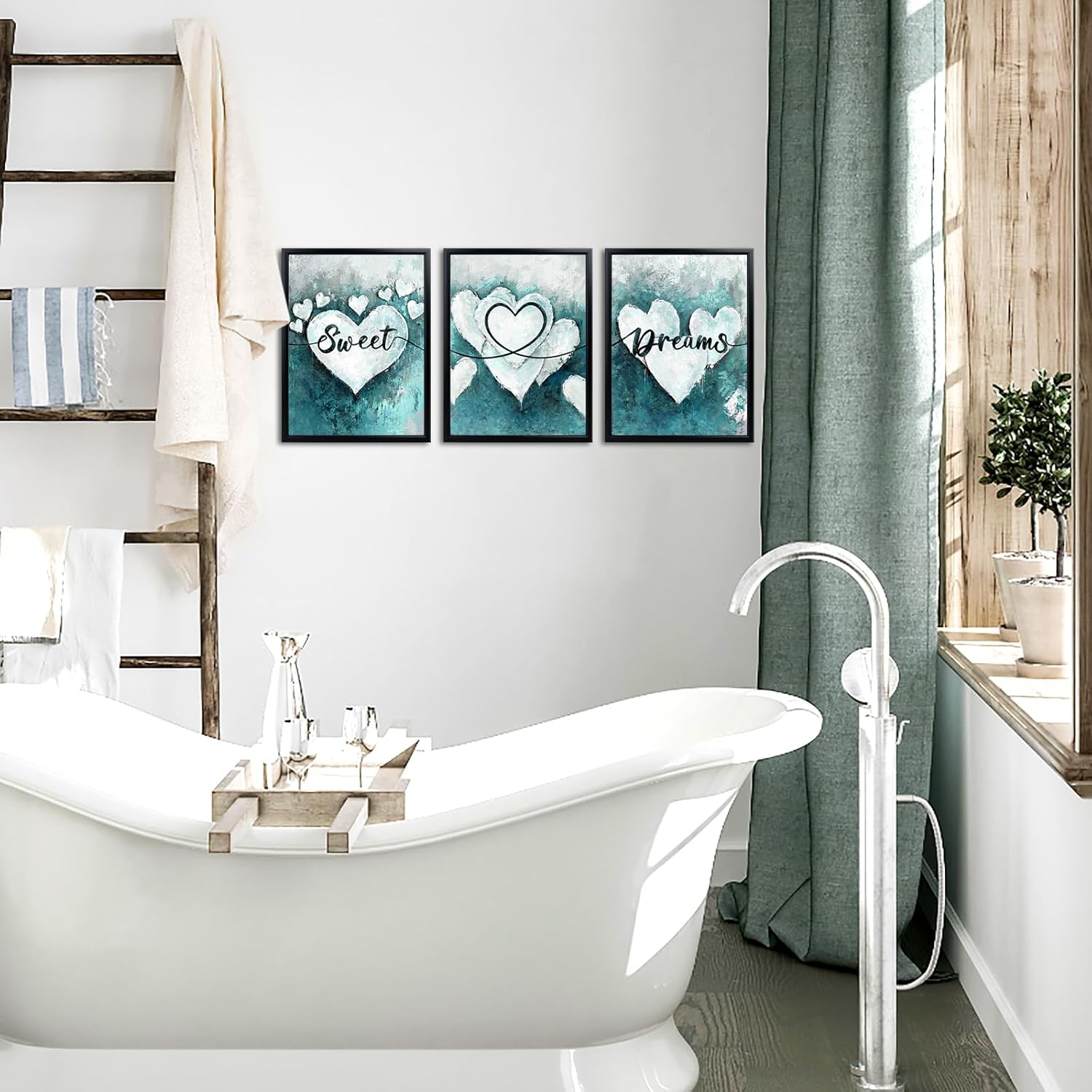 sechars Sweet Dreams Wall Decor Love Heart Painting Wall Art Modern Teal and Grey Bedroom Decorations (Teal)