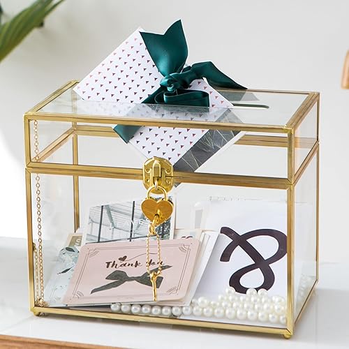 Miniatura 2 de Kendiis Caja de cristal para tarjetas de boda con ranura y cerradura, caja grande transparente para tarjetas, caja de almacenamiento de tarjetas de