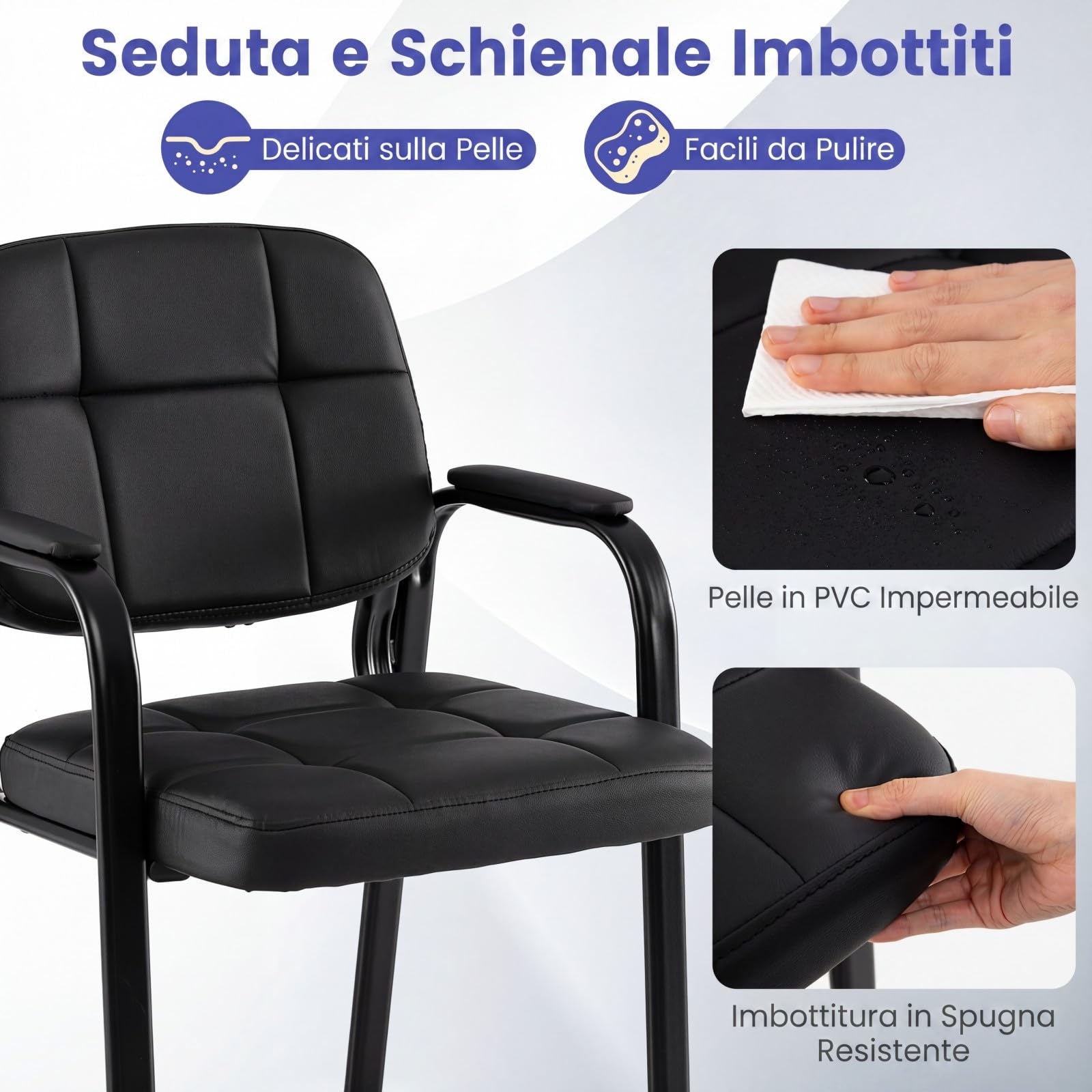 COSTWAY Set di 2 Sedie Scrivania, Sedie da Ufficio senza Ruote, con Braccioli Imbottiti e Schienale Ergonomico, Struttura in Metallo Resistente, per Sala Riunioni, Studio, Portata 150 kg