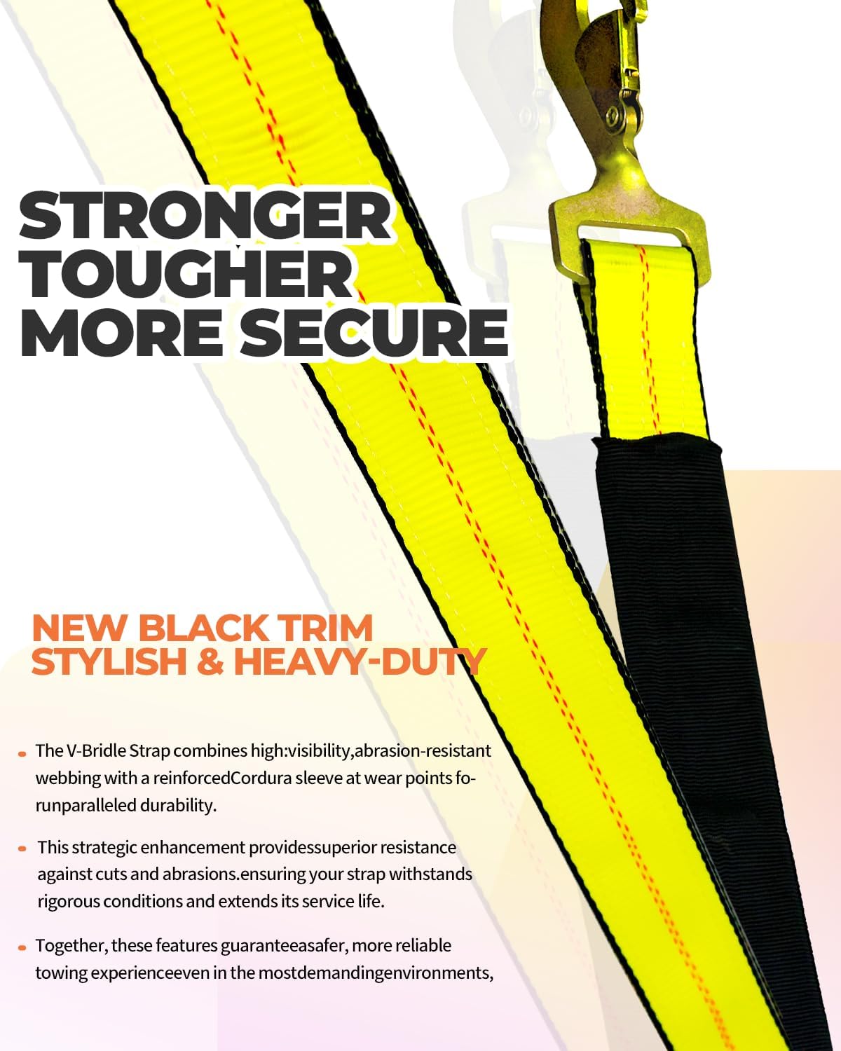 TKK Heavy-Duty V-Bridle Tow Strap 2" x 4' – 5,400 lbs Capacity, with Snap Hooks, Cordura Sleeves & (2) 2"x36" Axle Straps, D-Ring Center, Ideal for Flatbed Towing & Recovery