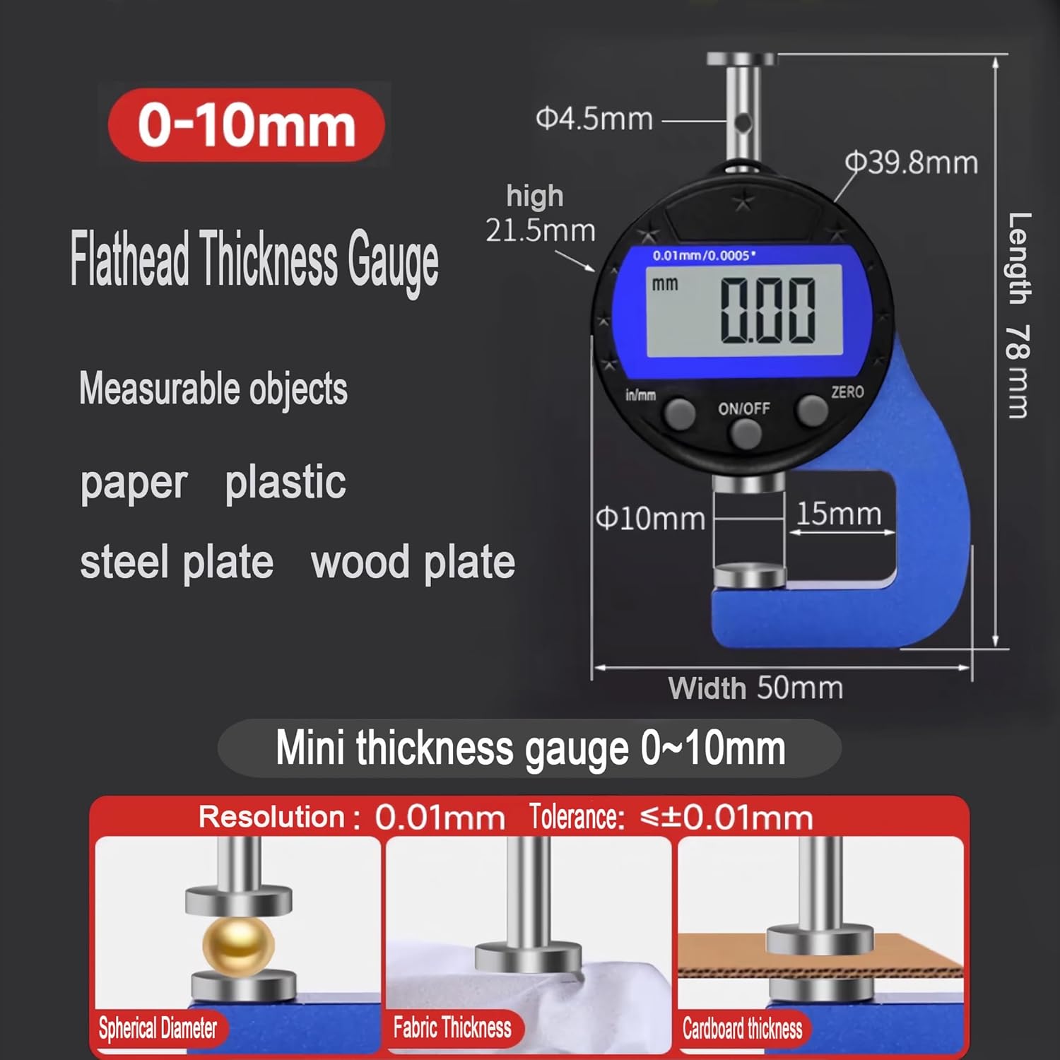 RPTCOTU デジタルマイクロメーター 測定インジケーター 測定範囲 0-10mm0.0005インチ/0.01mm 測定インジケー