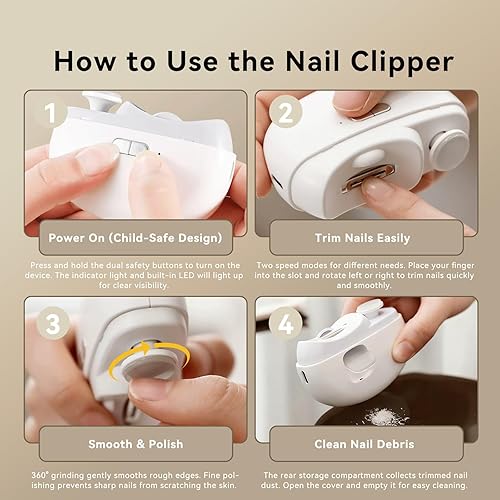 Miniatura 4 de Cortaúñas eléctrico cortaúñas y pulidor automático seguro 2 en 1 para uñas y uñas de los pies para bebés, adultos mayores y adultos  Recortadora