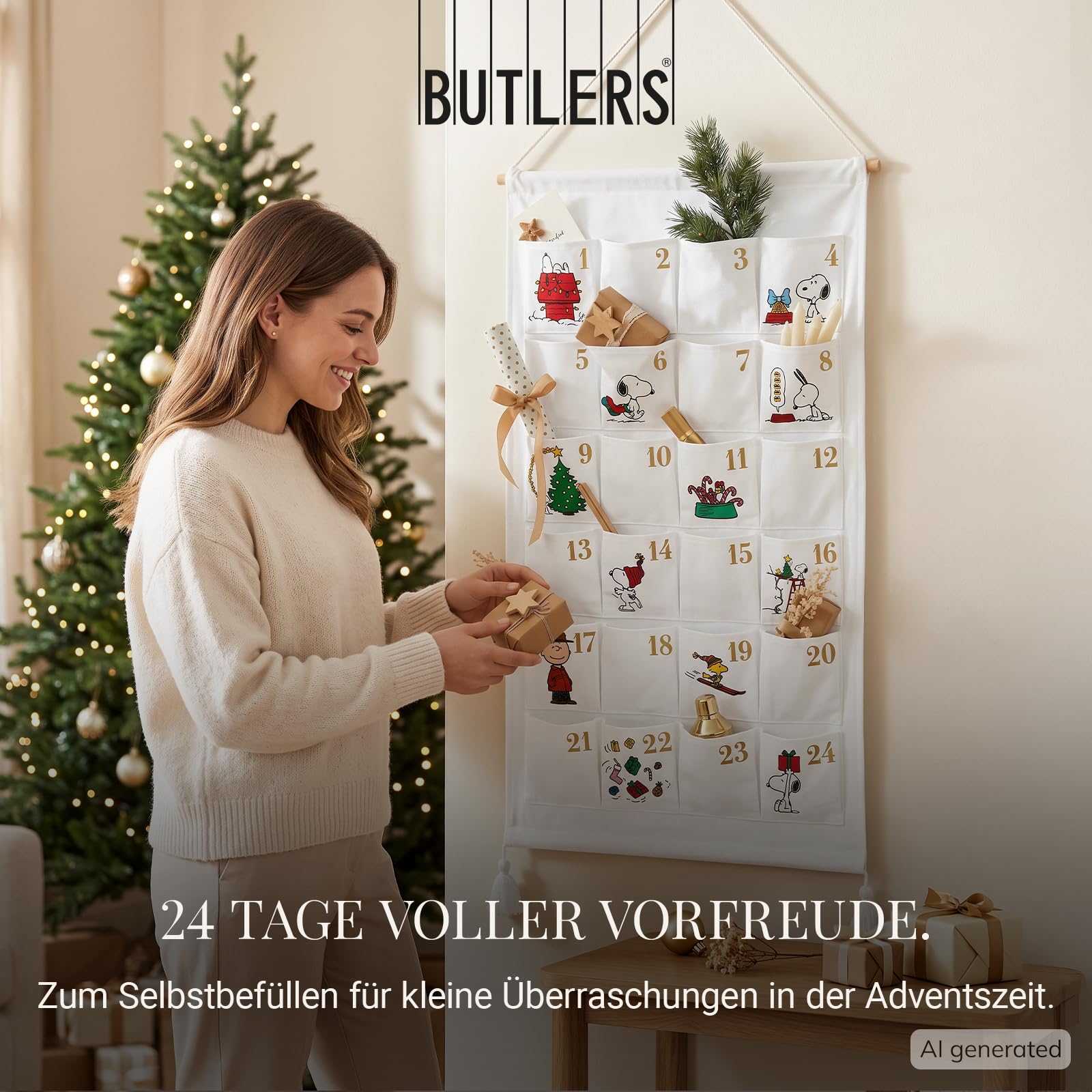 BUTLERS SANTA IS COMING Adventskalender zum Befüllen, Stoff Wandkalender – Ansicht 8