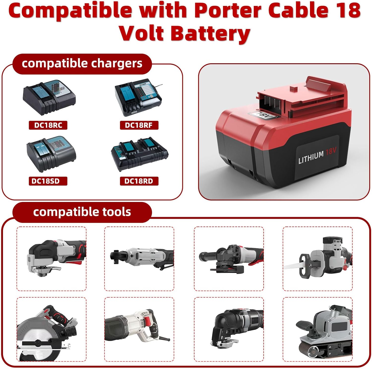 2-Pack 6.0Ah PC18B Lithium Battery for Porter-Cable 18V Tools, Compatible with PCC489N, PC18B-2 Tools & PCMVC, PCXMVC Chargers