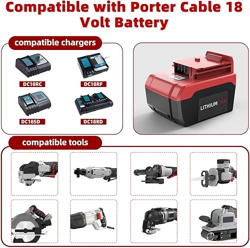 Miniatura 6 de Paquete de 2 baterías de litio PC18B de 6.0Ah para herramientas Porter-Cable de 18 V, compatible con herramientas PCC489N, PC18B-2 y cargadores