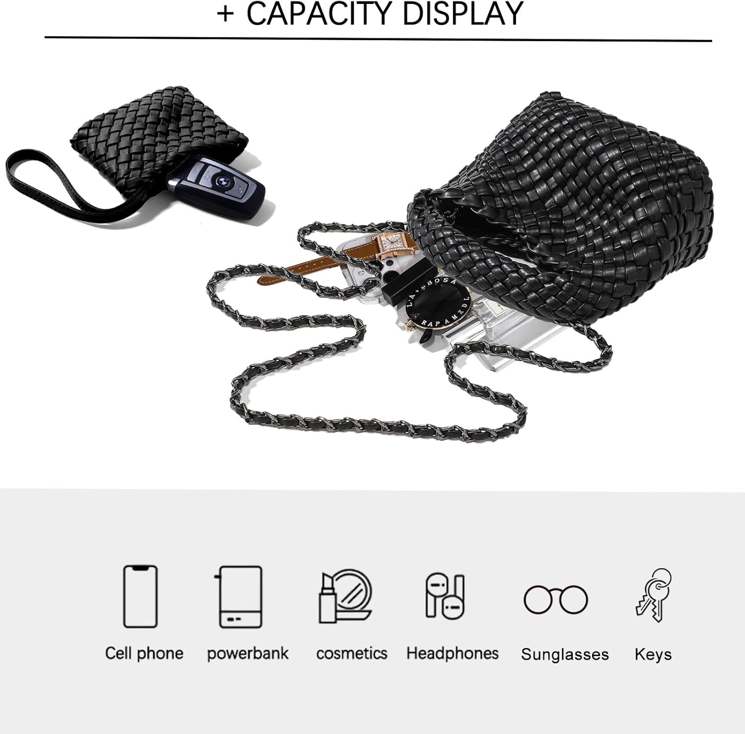 JINMANXUE Fashion Mini Handbag For Women, Woven Tote Bucket Composite Bag Knitting Chain Bags, Crossbody Shoulder Purses - Image 5