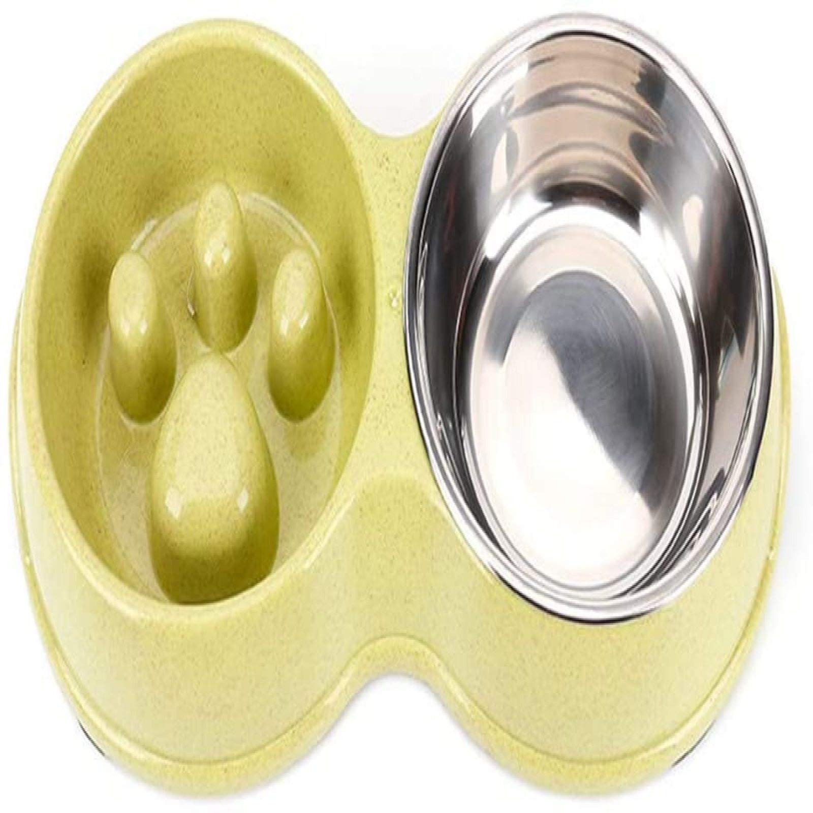 Dog Bowl Double Slow Feeder Bowl Stainless Steel Anti Asphyxia Puppy Food And Water Feeder For Dog Cats Pink JFIEHG (Color : Green)