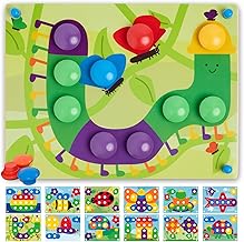 Nene Toys Puzzle en Bois pour Enfants dès 2 Ans – Jouet Mosaïque Montessori avec Boutons en Bois Colorés & Cartes – Jeu Sensoriel & Activité Manuelle – Cadeau Éducatif 2-3 Ans Fille Garçon