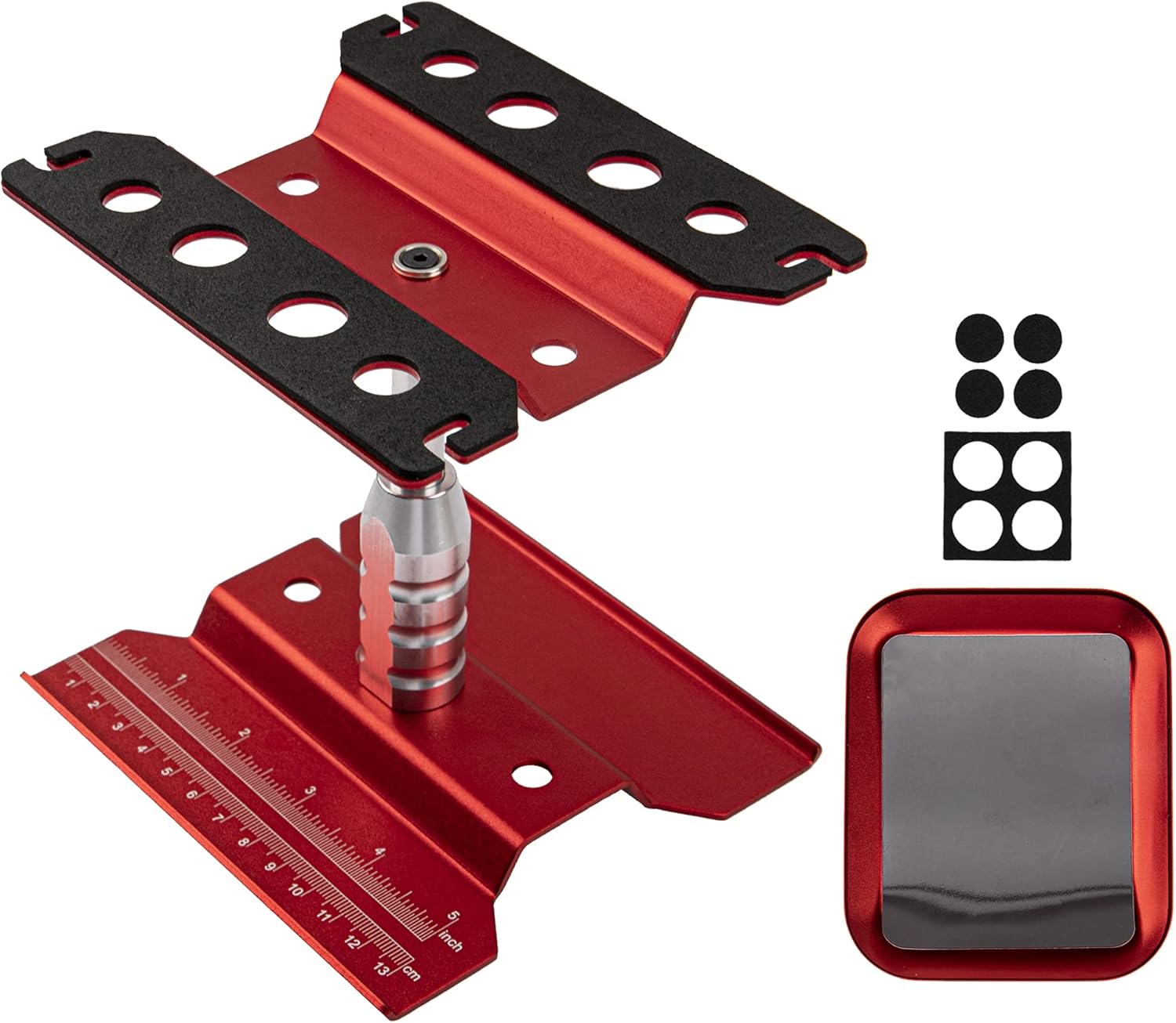 ShareGoo RC Car Work Stand Repair Workstation 360 Degree Rotation Lift with Screws Tray Compatible with Traxxas Axial Arrma Redcat Losi 1/10 1/12 1/16 RC Car Truck (Red)