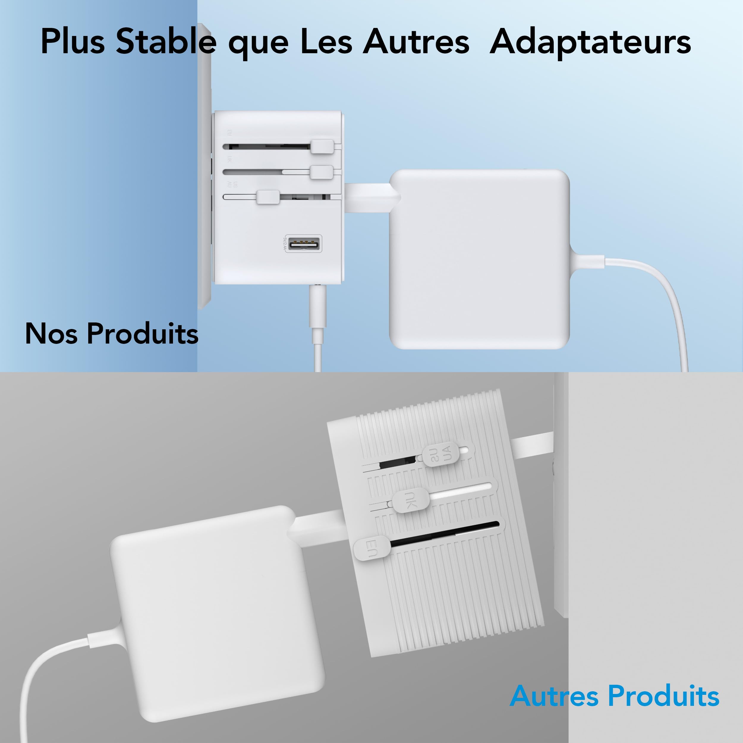 Adaptateur Prise Universelle Adaptateur Voyage avec 2 Ports USB A et 2 Ports Type C，France vers USA Canada UK Italie Australie Chine Japon Thaïlande，Prise Universelle Voyage