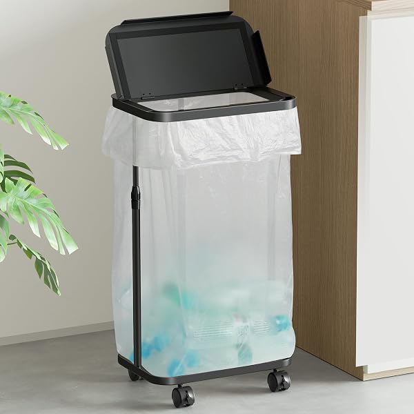 TTWO 横開きゴミ袋ホルダー ふた付き 高さ調整可20L~90L対応 ゴミ袋スタンド 分別ごみ箱 ポリ袋着脱簡単 ニオイ漏れ防止 取り出しやすい キャスター・アジャスター両方付き 省スペース おしゃれ 清潔 リビング 洗面所 トイレ キッチン 塵袋ホルダー 分別ダストワゴン - 1