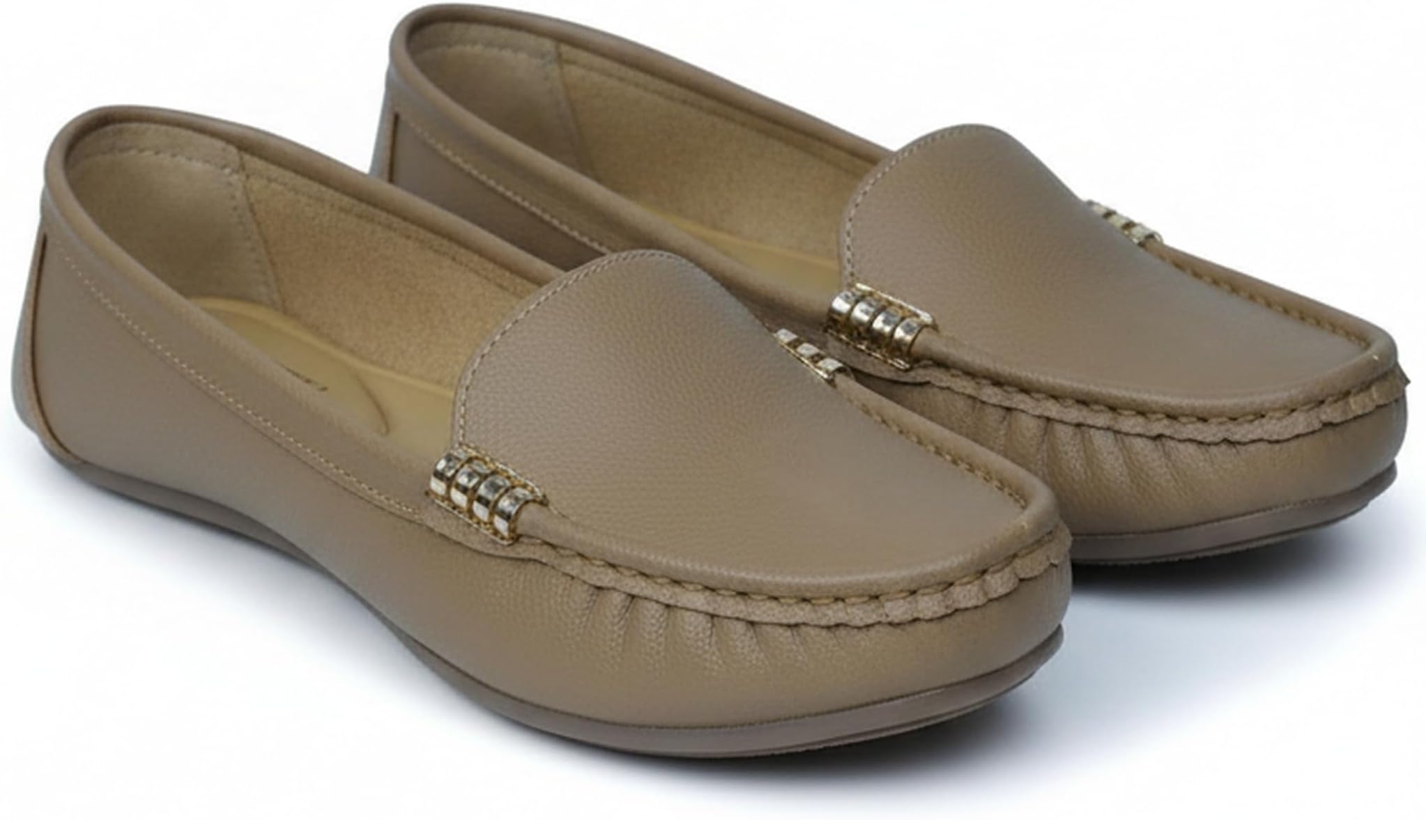 Pluxh Women Ballet Flats | Slip-On Casual & Formal Shoes | Elegant Metal Accent Design, Soft Cushioned Insole with Flexible Anti-Slip Sole | Office Wear, Daily Use & Travel Footwear