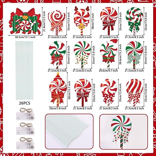 Miniatura 10 de JOICEE 13 letreros navideños para patio al aire libre, decoraciones de caramelos, piruletas de menta con estacas para fiestas de vacaciones, hogar,