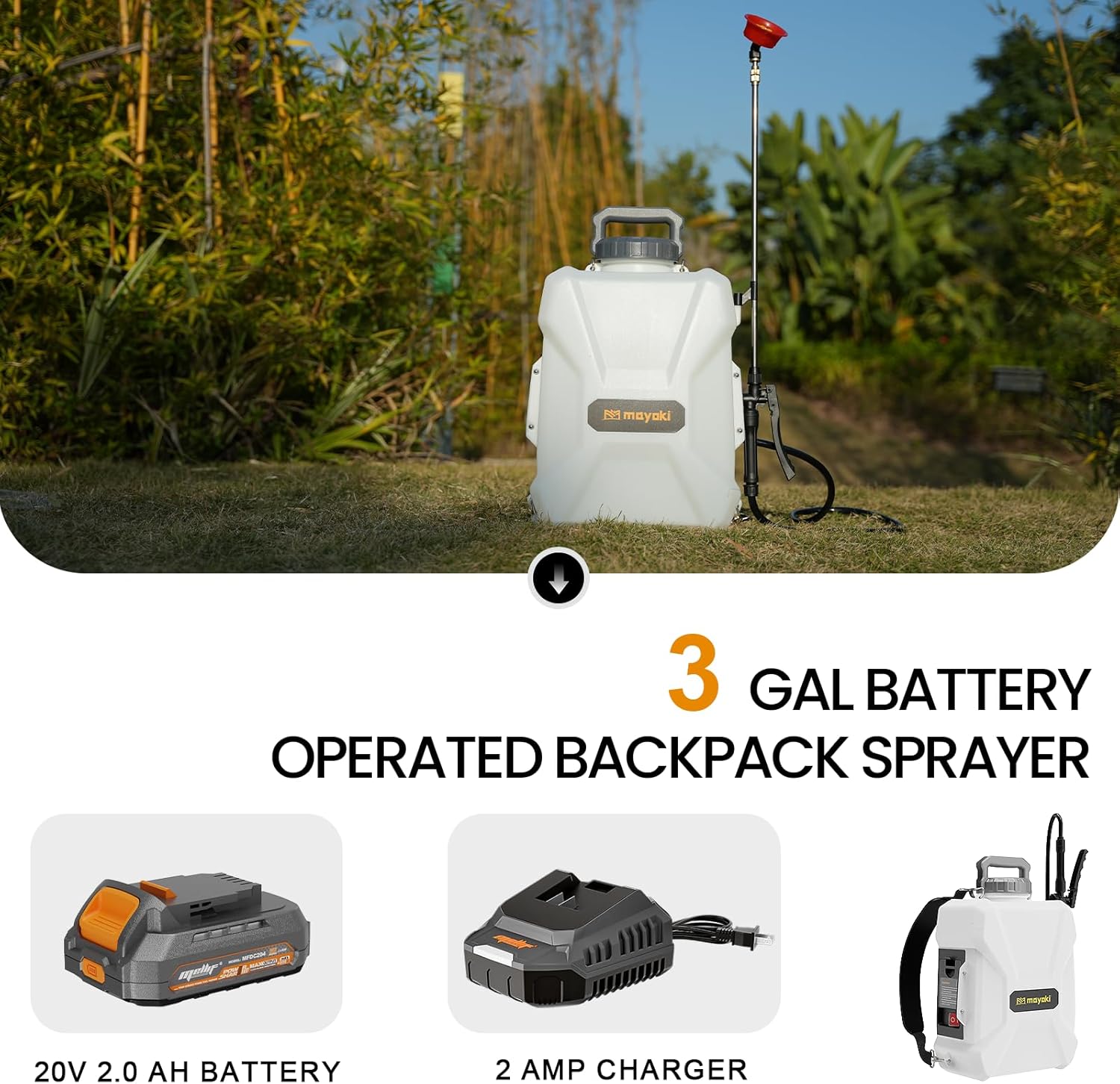 3 Gallon Lawn Garden Sprayer Compatible with DeWalt 20V MAX Battery, Backpack Pump Sprayer with 2.0Ah Battery, 7 Nozzles, Adjustable Pressure,Translucent Tank for Spraying, Watering, Weeds, Cleaning