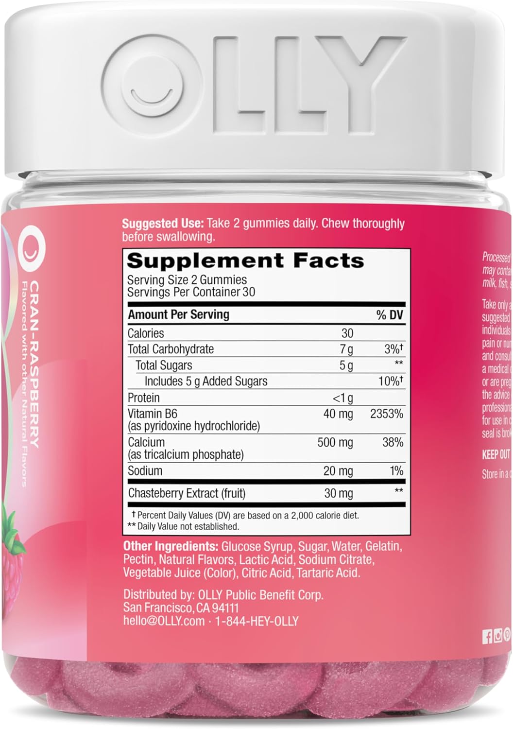 OLLY Period Hero Gummies, PMS Support Supplement,* Chasteberry, Vitamin B6, Calcium, Cran-Raspberry Flavor, 30 Day Supply - 60 Count - Image 9