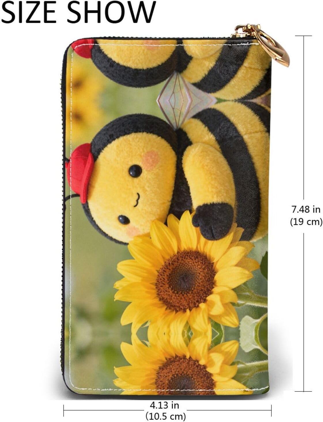 Honeybee Long Zip Around Wallet for Women, Large Capacity RFID Leather Wristlet Wallet with 12 Card Slots Coin Purse, Fashion Clutch Purse with Wrist Strap