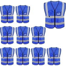 10 Pack Reflective Vests, Blue High Visibility Reflective Vest, Construction Vest with Pockets and Zipper, Work Vests for Men Women