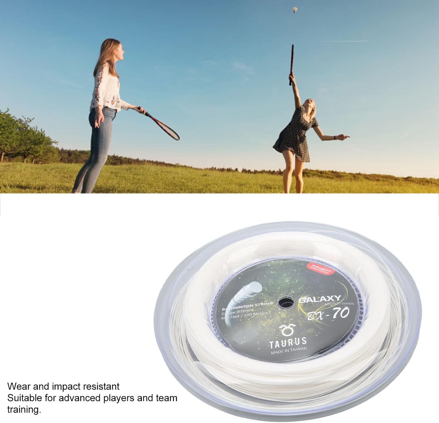 POWERTI BX70 Badminton Rackets String High Elastic Nylon Badminton Racquet String 0.7mm Badminton String 200m Reel (White)