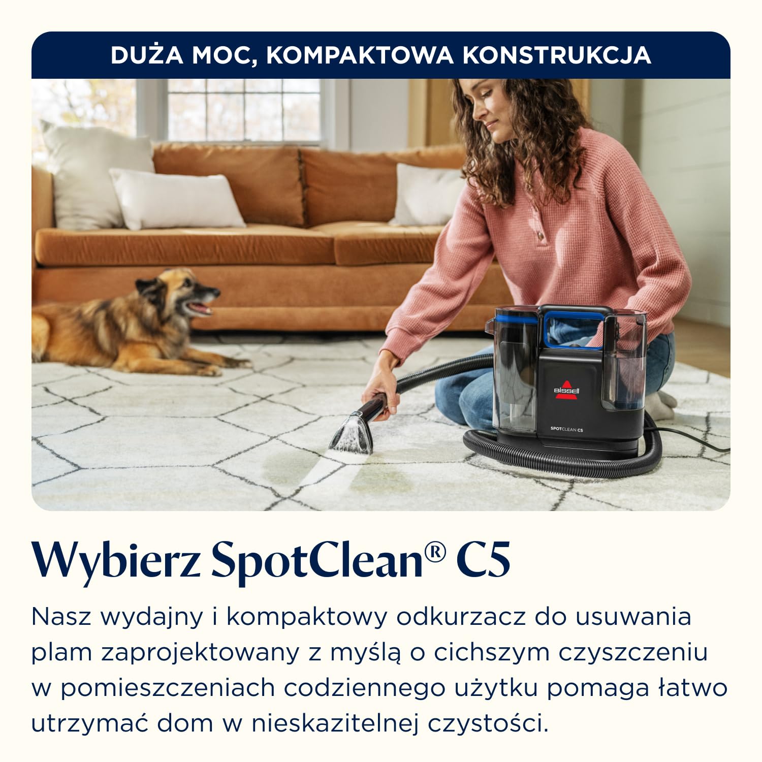 BISSELL SpotClean C5, Odkurzacz Piorący do Tapicerki, Odkurzacz do Dywanów z Systemem Triple Action, Lekka Odkurzacz do Prania Dywanów, Tapicerki, Samochodów, Kanapy i Innych, Mocny Silnik 400W, 3861N