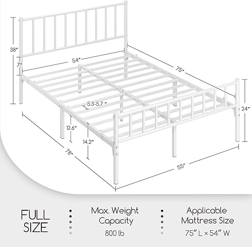 Miniatura 18 de Yaheetech Base de cama individual con plataforma de metal, base de colchón con cabecero y estribo, no necesita somier, almacenamiento debajo de la