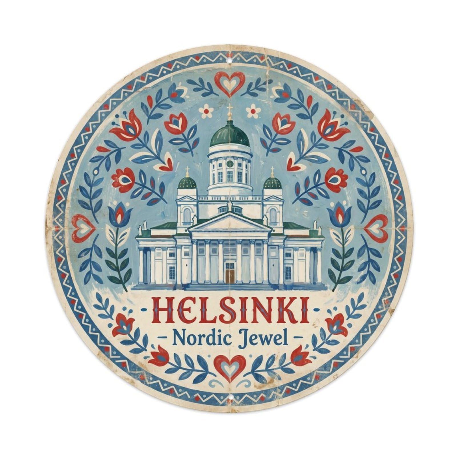 Yrnq Vintage Style Vintage Travel Nordic Cathedral Finland Vintage Metal Tin Sign Plaque Wall Decor For Cafe, Club, Garden Round Metal Poster 8X8inch
