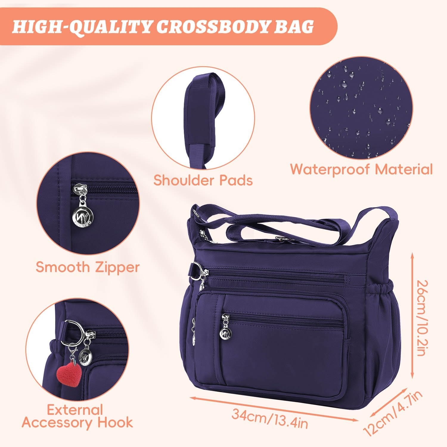 YouNuo Cross body Purse, Nylon Crossbody Bags for Women with Pockets and Compartments, Waterproof Crossbody Shoulder Handbags | Nylon, with Pockets, and Compartments, Waterproof - Image 4