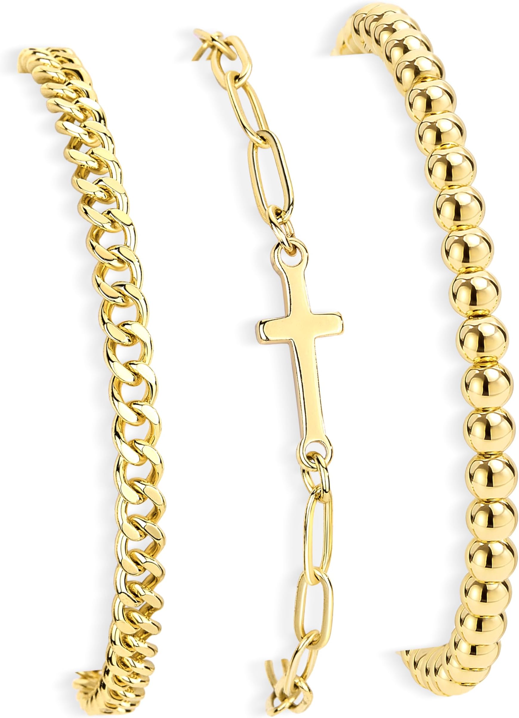 Easter Basket Stuffers Gold Jesus Cross Bracelets for Women Trendy, 14K Dainty Gold Plated Starfish & Seashell Charm Bracelets for Women Bulk, Christian Baptism Gifts for Women Mom Her