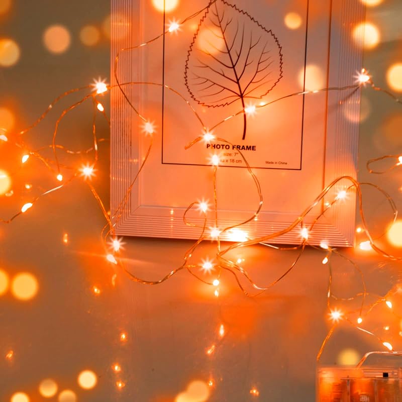 cshare Halloween Fényfüzér - 5m 50 LED Narancssárga Tündérfény, IP65 Vízálló Elemes Dekoráció Töklámpáshoz, Ablakra, Kerti Partikhoz