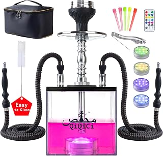 Large Hookah Set with Everything – Premium 2 Hose Shisha Kit with LED Light Hookah Machine & Complete Accessories for Modern Experience