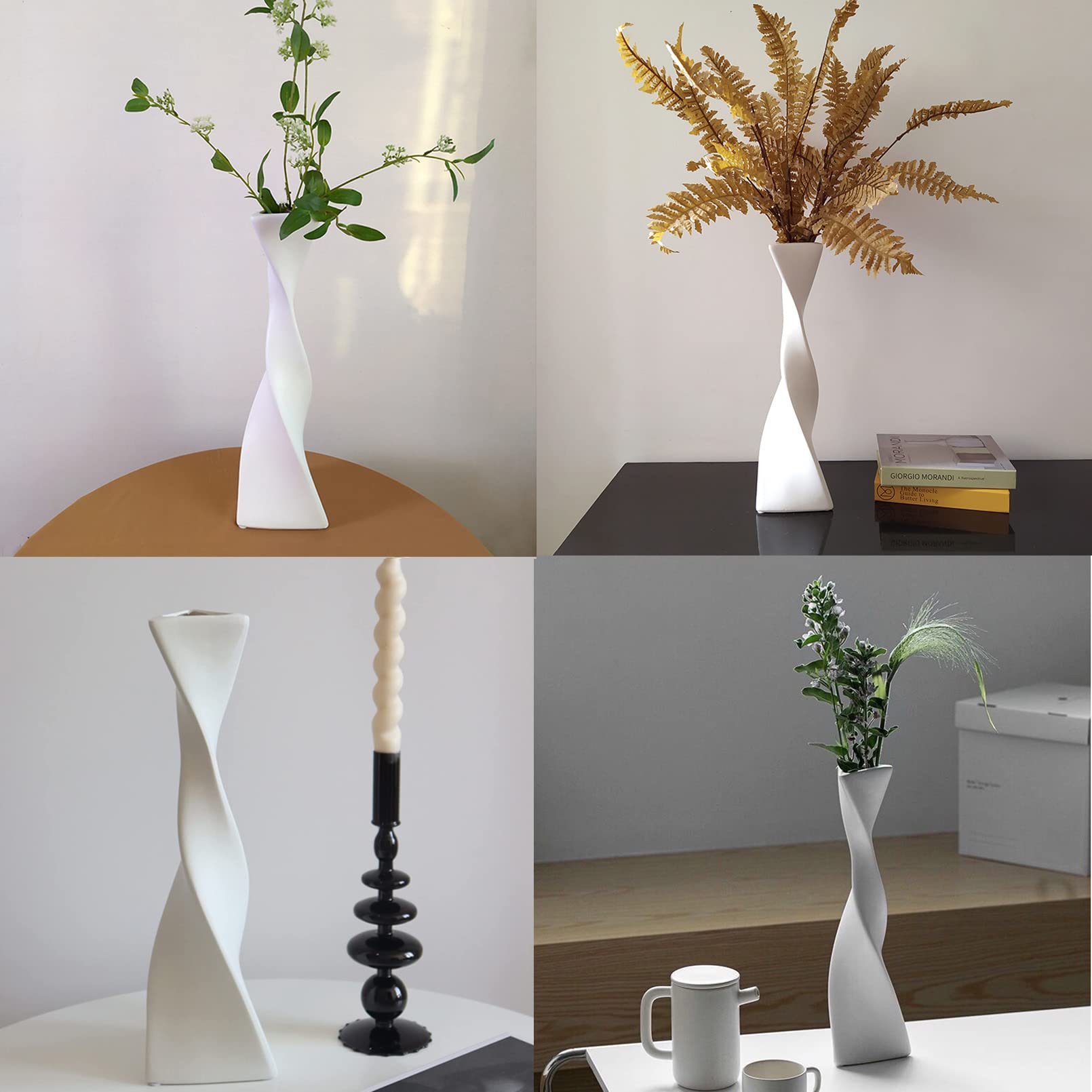 Cutfouwe Vaso in ceramica bianca, moderno per erba della pampa, realizzato a mano, decorazione boho, altezza 40 cm, per decorazione da tavolo, matrimonio,vaso bianco