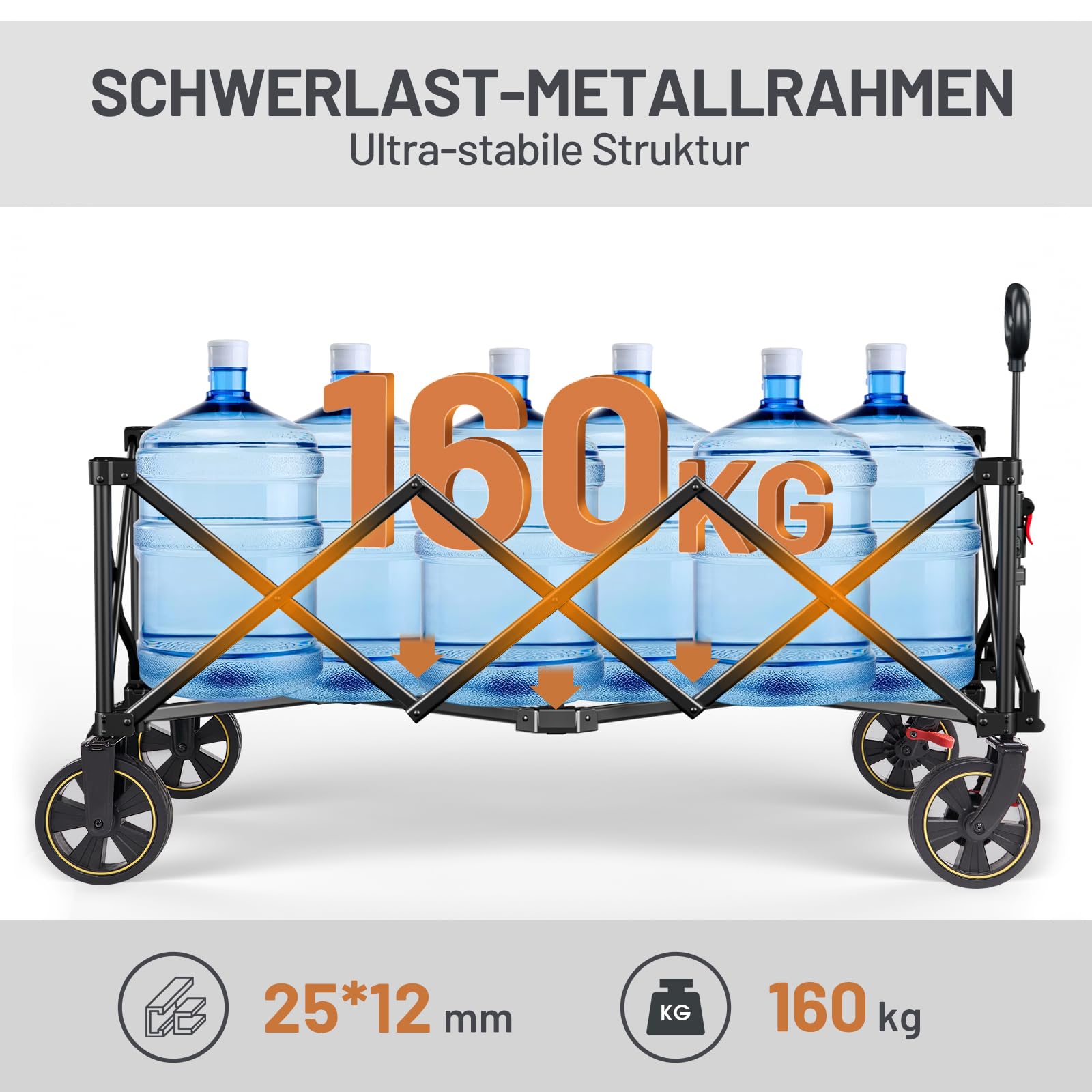 TIMBER RIDGE XXXL Bollerwagen Faltbar 300L 160KG mit Netze als Fallschutz Transportwagen mit Bremse Seitentasche Getränkehalter verstellbarem Griff, Gartenwagen Strandwagen für Alle Gelände Schwarz | 160KG Handwagen Klappbar mit Bremse Seitentasche Geträn