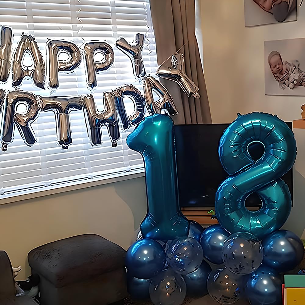 OFFCUP Blue Number Balloons - 40 Inch Giant Foil Balloons For Birthday Party Decor (18/81)