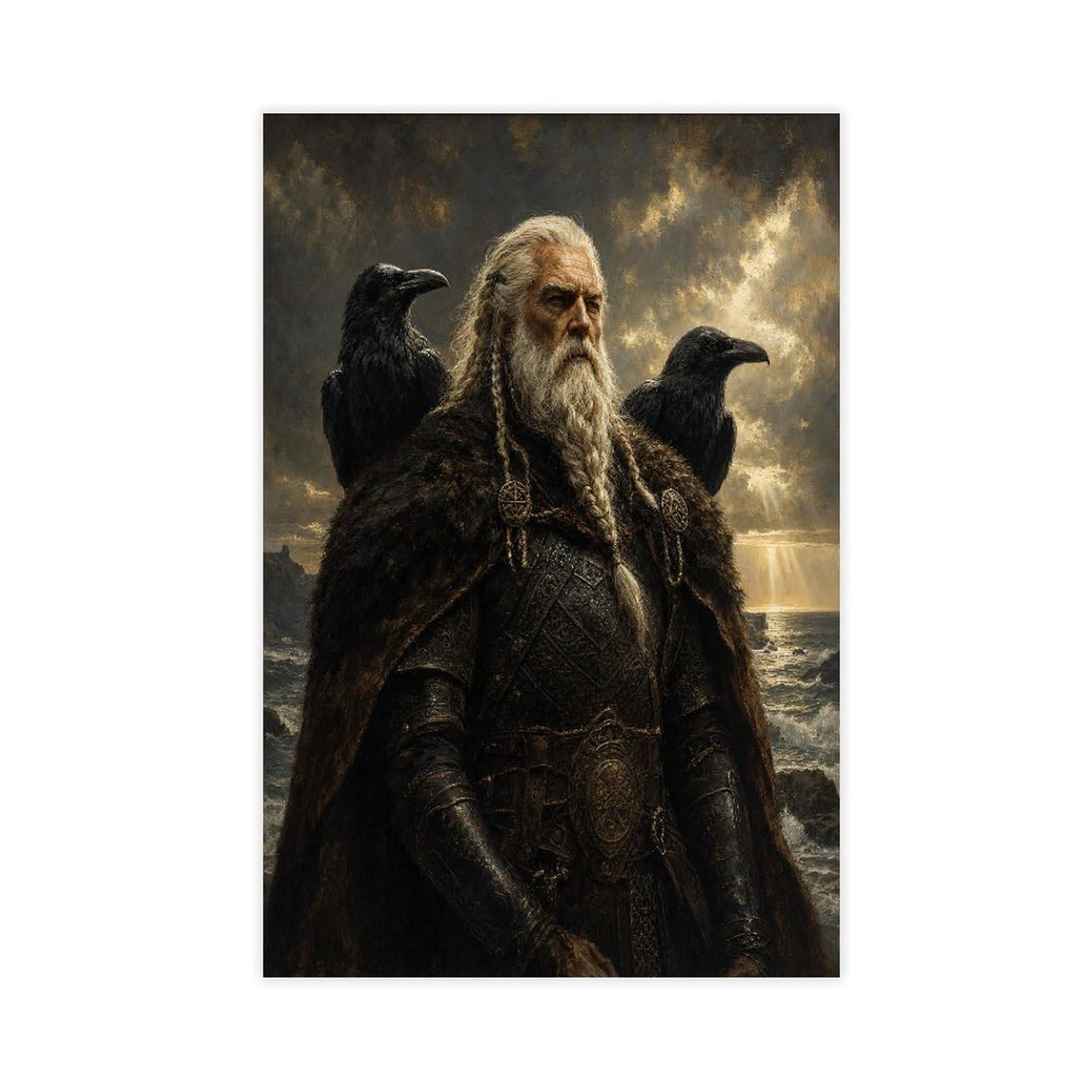 W7c8u2x3 Unframe-Style-23 Odin With Ravens Canvas Wall Art, Norse Mythology Bedside