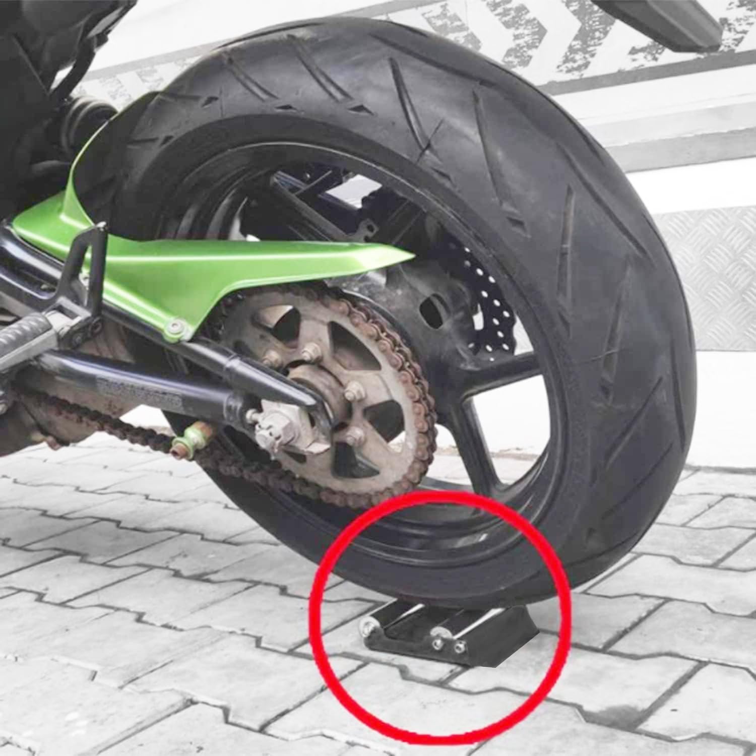 Soporte Rodillo Moto,Soporte Rodillo para Limpieza de Ruedas para Limpieza de Neumáticos y Lubricación Cadenas Moto hasta 220 kg y Ancho de Neumático hasta 180 mm Negro
