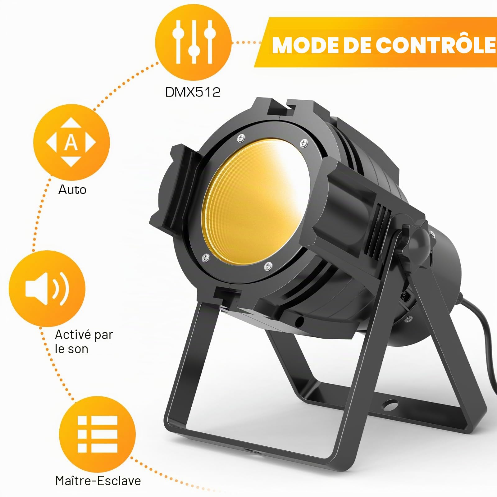 Projecteur LED COB 80 W avec 3 niveaux de luminosité - Lumière stroboscopique professionnelle DMX - Pour DJ, studio, concert, mariage, théâtre, studio photo, Noël