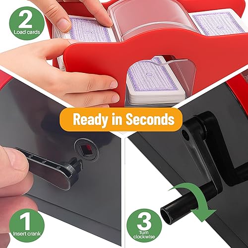 Miniatura 5 de Evelots Juego de cartas Shuffler - Soporte para 2 cartas de cubierta, sistema de manivela fácil, máquina barajadora de cartas, barajadora de cartas