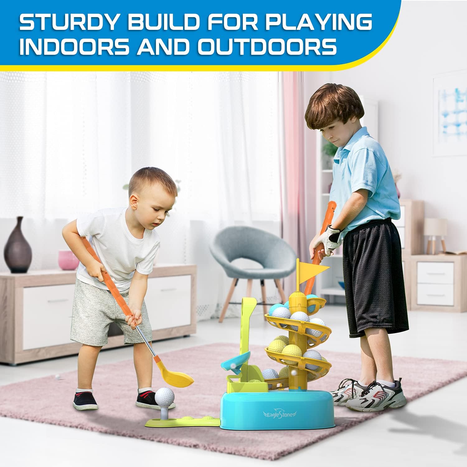 EagleStone Kids Golf Club Set- Toddler Golf Ball Game Play Set W/ 2 Types Club Head, 15 Training Golf Balls & Club Equipment, Indoor Outdoor Sport Toy for 3 4 5 6 7 8 Year Olds Boy Toddler Child Girl : Toys & Games