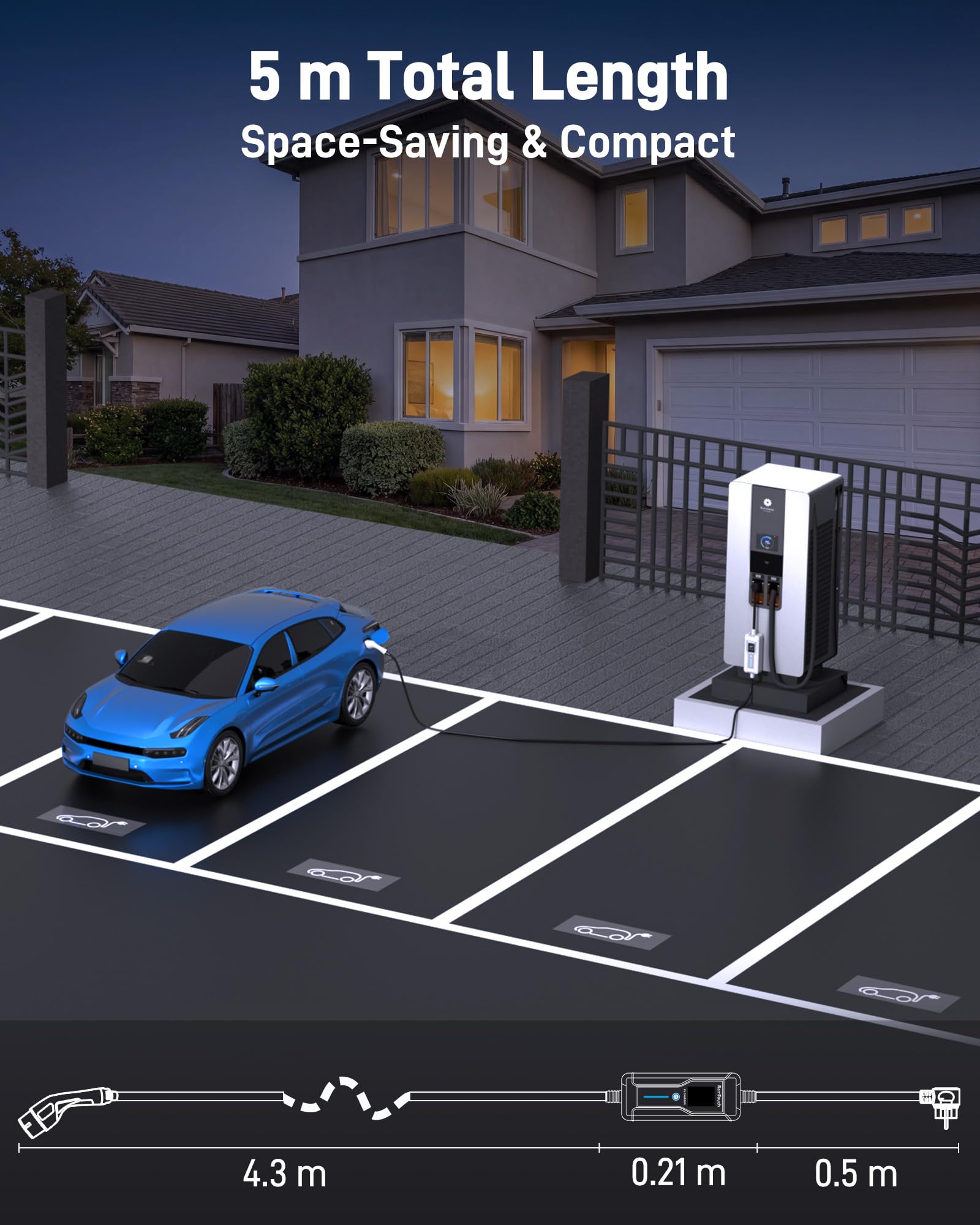 Caricatore Auto Elettrica (3,7 kW, 6 A - 16 A, 5 m, IP67) | Schuko a Tipo 2 | Cavo Ricarica Modo 2 con Display, Avvio Ritardato, Timer, RCD CA/CC, Wallbox Portatile per Veicoli EV e PHEV