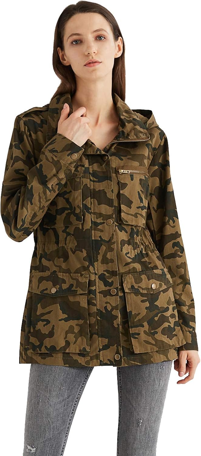 Escalier Women's Anorak Jacket Lightweight Drawstring Hooded Military Parka Coat at  Women's Coats Shop