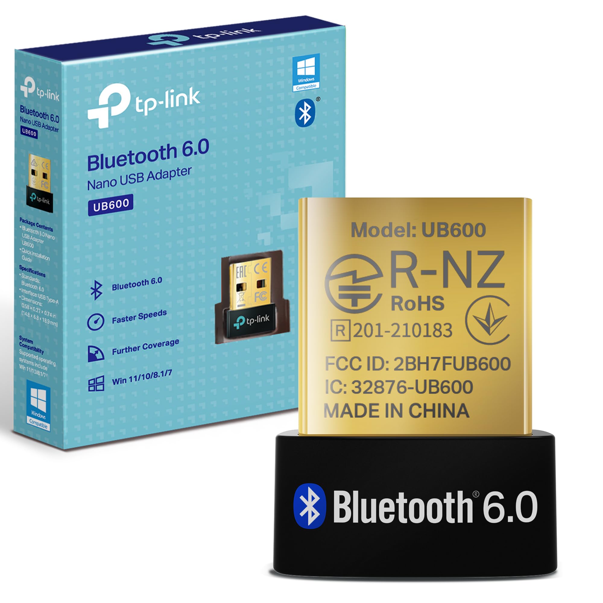TP-Link UB600 - Adaptador Bluetooth 6.0 para PC, USB Bluetooth Stick para ratón/Teclado/Auriculares/teléfono Celular/Controlador, Plug & Play, Solo para Windows 11/10/8.1/7