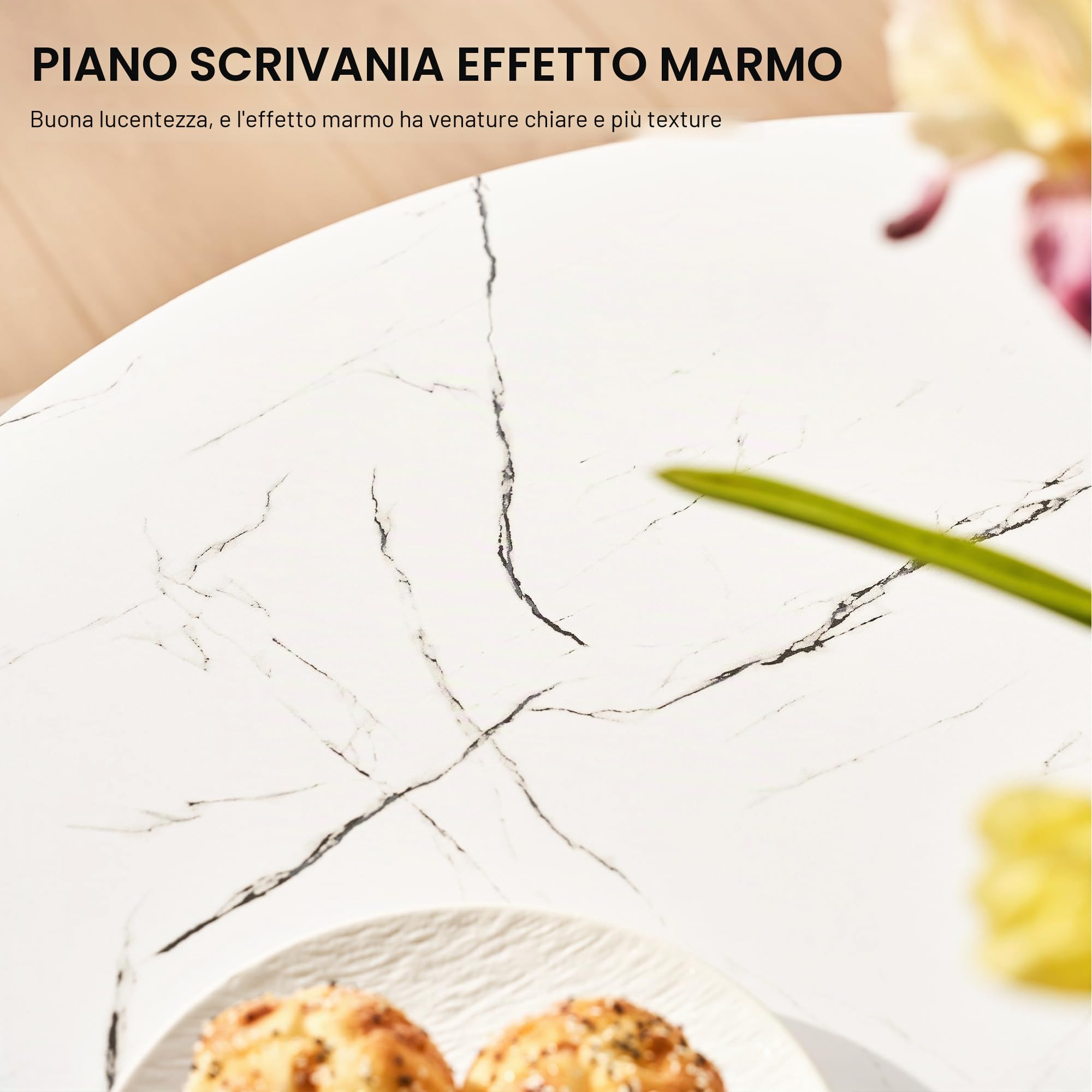 CLIPOP Tavolino Rotondo per il Soggiorno con Effetto Marmo, Impilabile con Struttura in Metallo Dorato, Tavolino da Tè per Piccoli Spazi, 80 x 80 x 46 cm (Bianco-Nero)