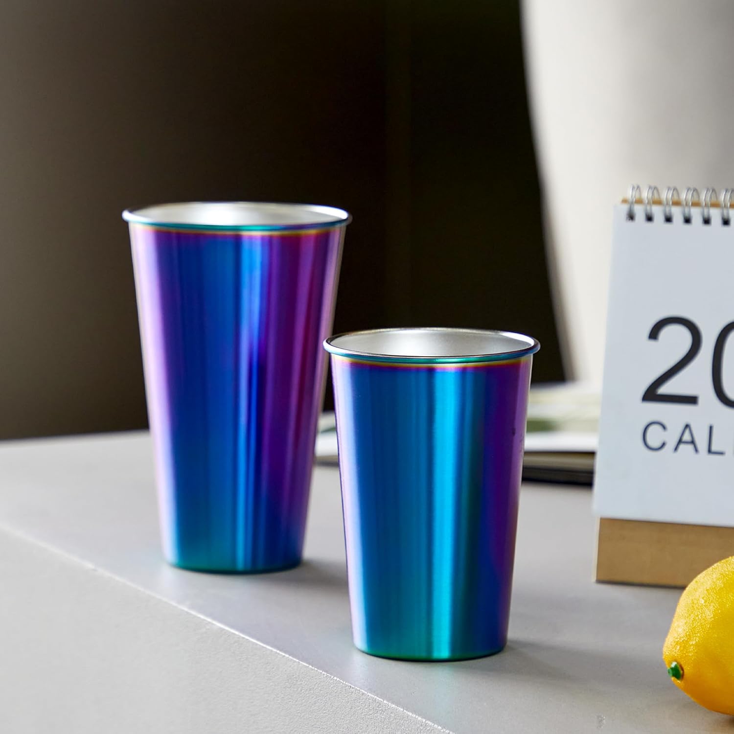 MEWAY 8 Pack 16oz Stainless Steel Pint Cup,Healthy Unbreakable and Stackable,Metal Drinking Glasses，Beer Glasses（Rainbow） - Image 5