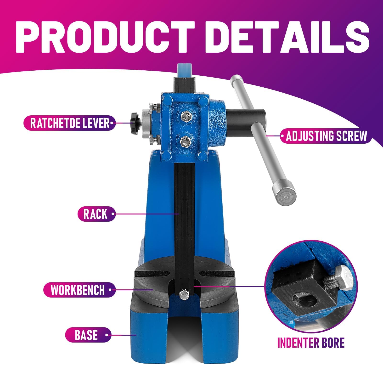 Prensa manual de 2 toneladas de hierro fundido resistente para estampar y doblar, herramienta de taller versátil con 17.3 pulgadas de altura, ideal para proyectos de metalurgia