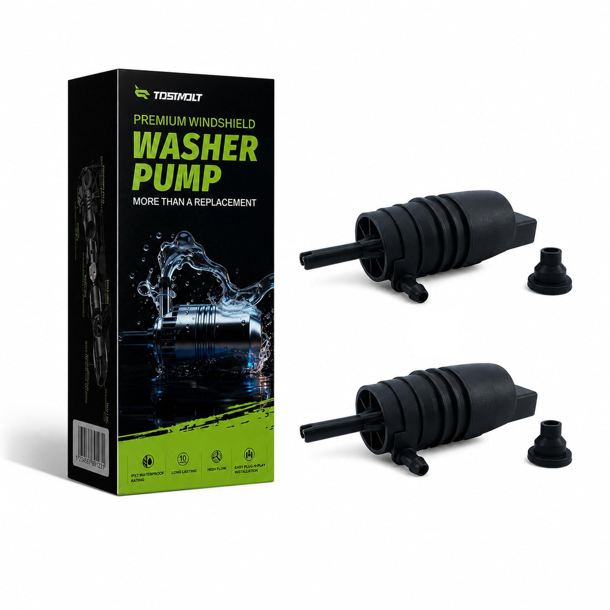 tostmolt 2pcs Front+Rear Windshield Washer Fluid Pump Motor