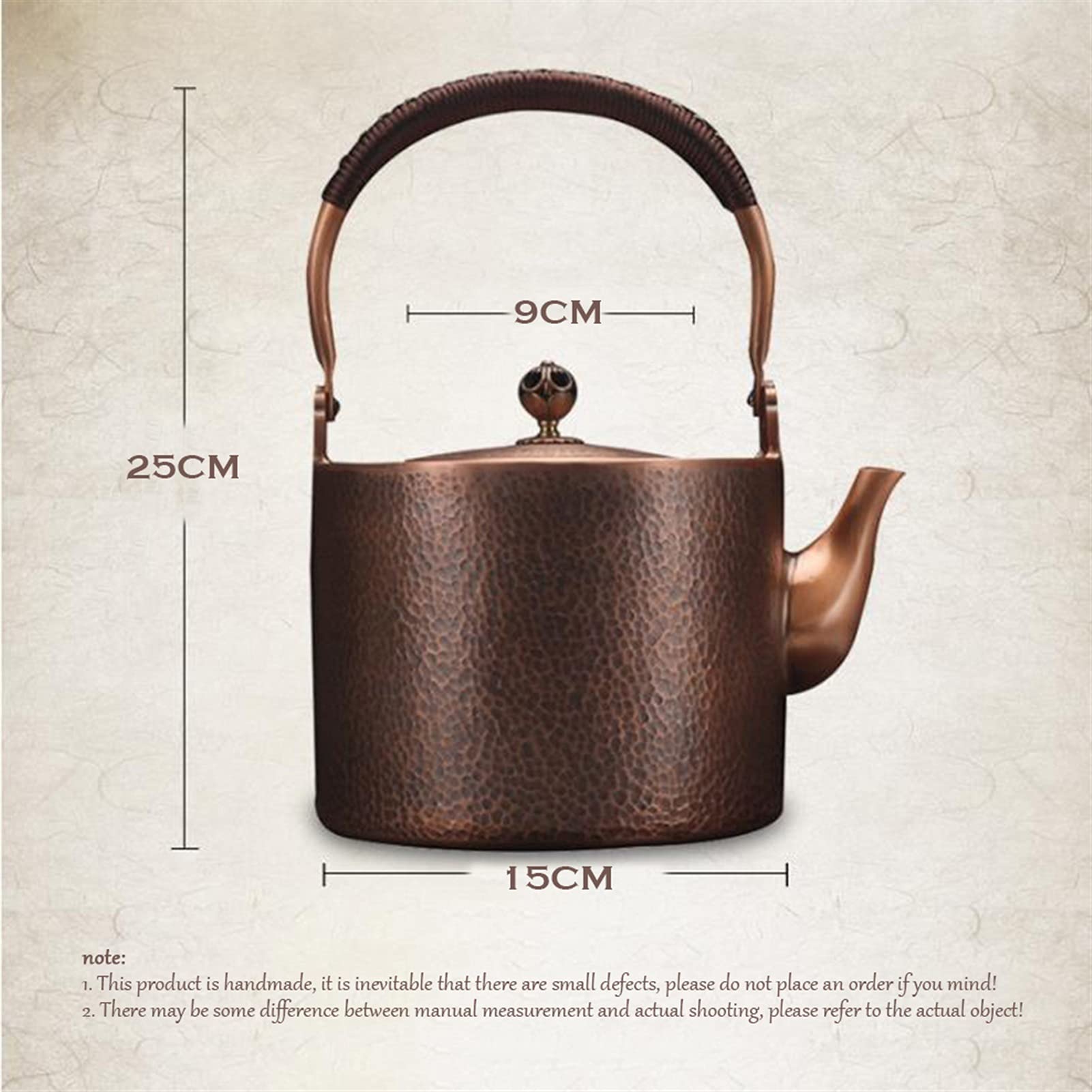tetera Antiguo Tetera de té de cobre patrón de martillo hecho a mano Tetera de cobre rojo espesado Tetera sin recubrimiento Salud Conjunto de té de manualidades Tetera tetera pequeña individual
