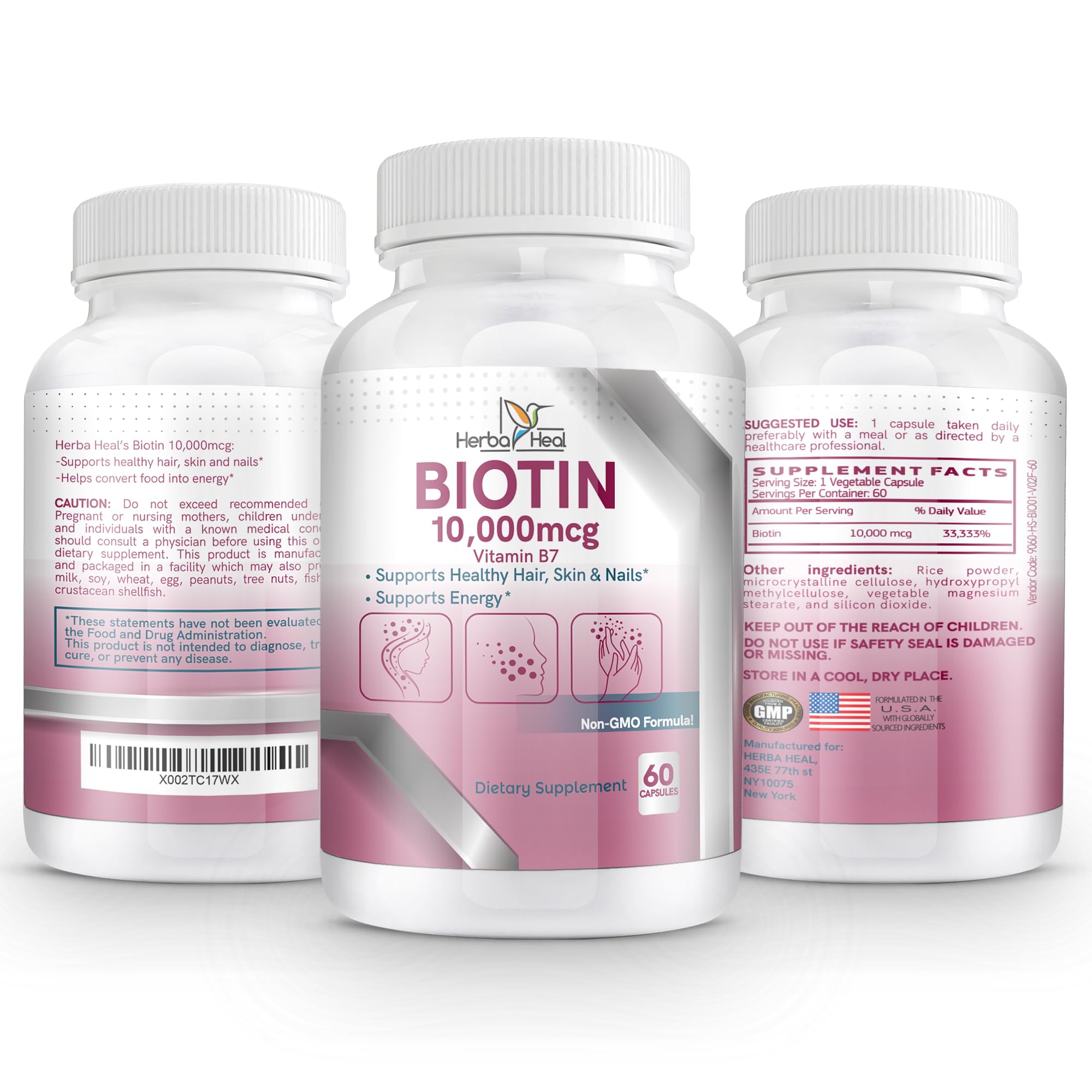 Biotin 10,000MCG Capsules Hair Growth for Women and Men - Vitamin B7 Pills - High Potency Supplement for Healthy Skin Nails and Hair Transplant