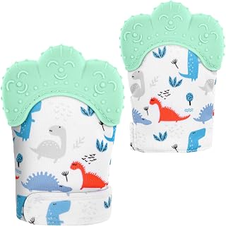 2Pack Silicone Teething Mitt, Soothing Infant Teething Mitten Pain Relief, Prevent Scratches Glove, Safe Silicone Teething Toys for 0-12 Months