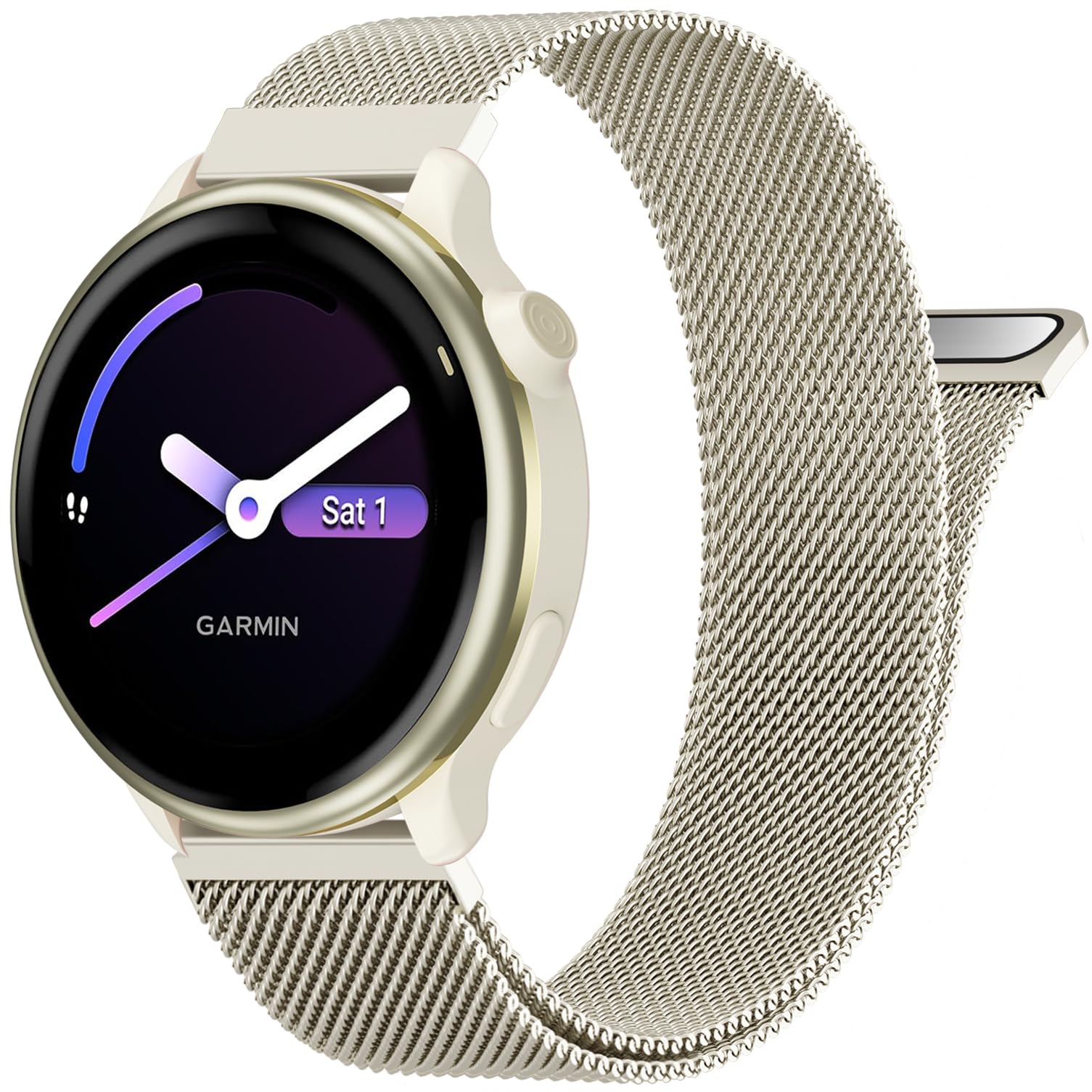 Photo 1 of Bolesi Mesh Metal Watch Band Compatible with Garmin Vivoactive 5/6/3/Forerunner 55/165/Venu Sq 2,20mm Soft Stainless Steel Magnetic Buckle Strap for Forerunner 245/645 Accessory Women Men