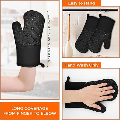 Miniatura 3 de 2 guantes de horno resistentes al calor para cocina, guantes de horno de cocina, guantes largos de horno y soporte para ollas con rayas de silicona