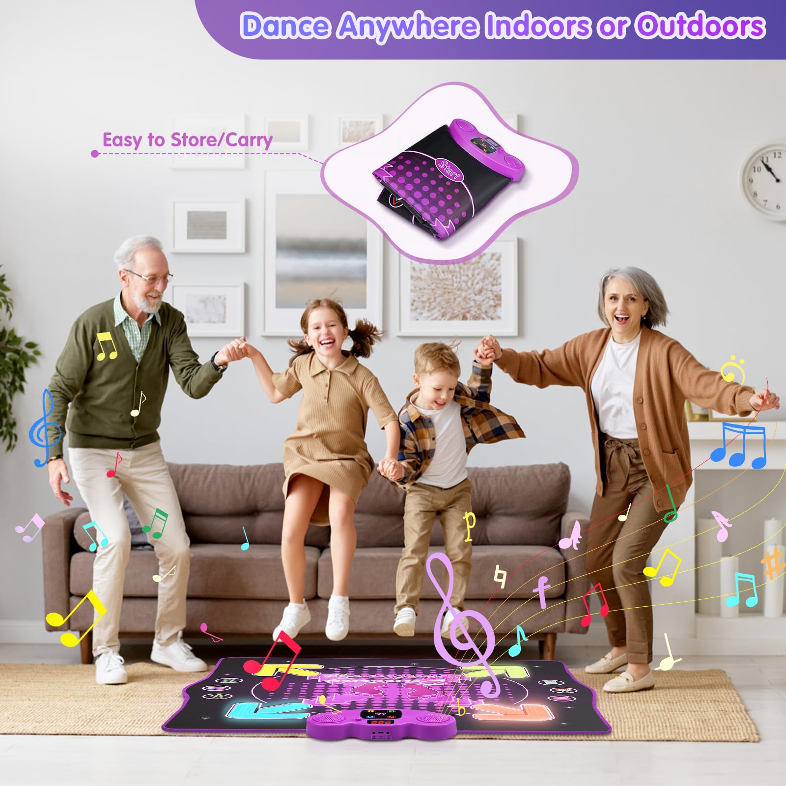 Generisch Tapis de jeu pour enfants avec 8 flèches lumineuses pour enfants pour un plaisir de danse interactif avec musique Bluetooth Tapis musical interactif pour enfants et filles